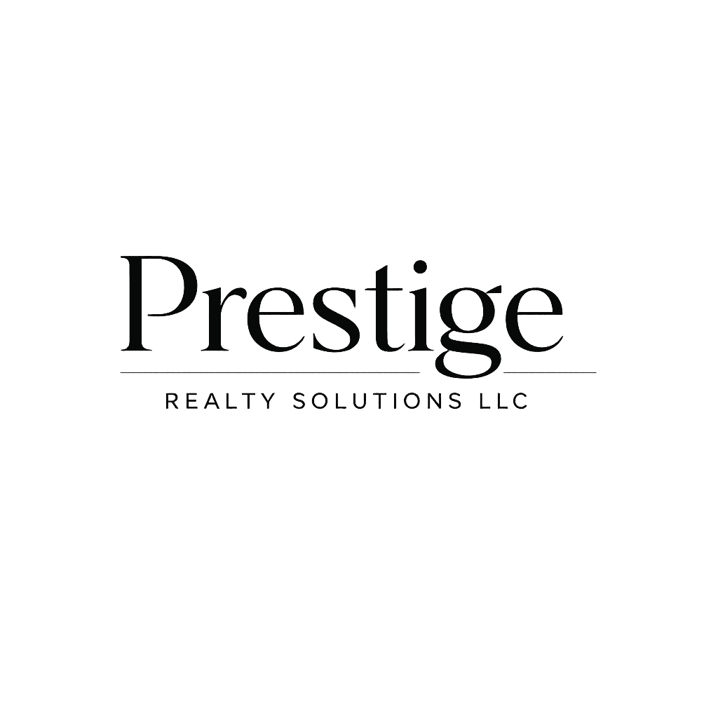 Minimal luxe wordmark logo for Prestige Realty Solutions LLC