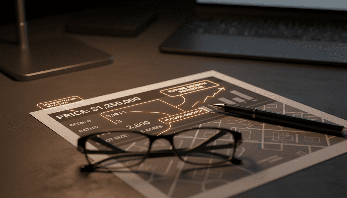Property analysis document with AI-highlighted insights and annotations