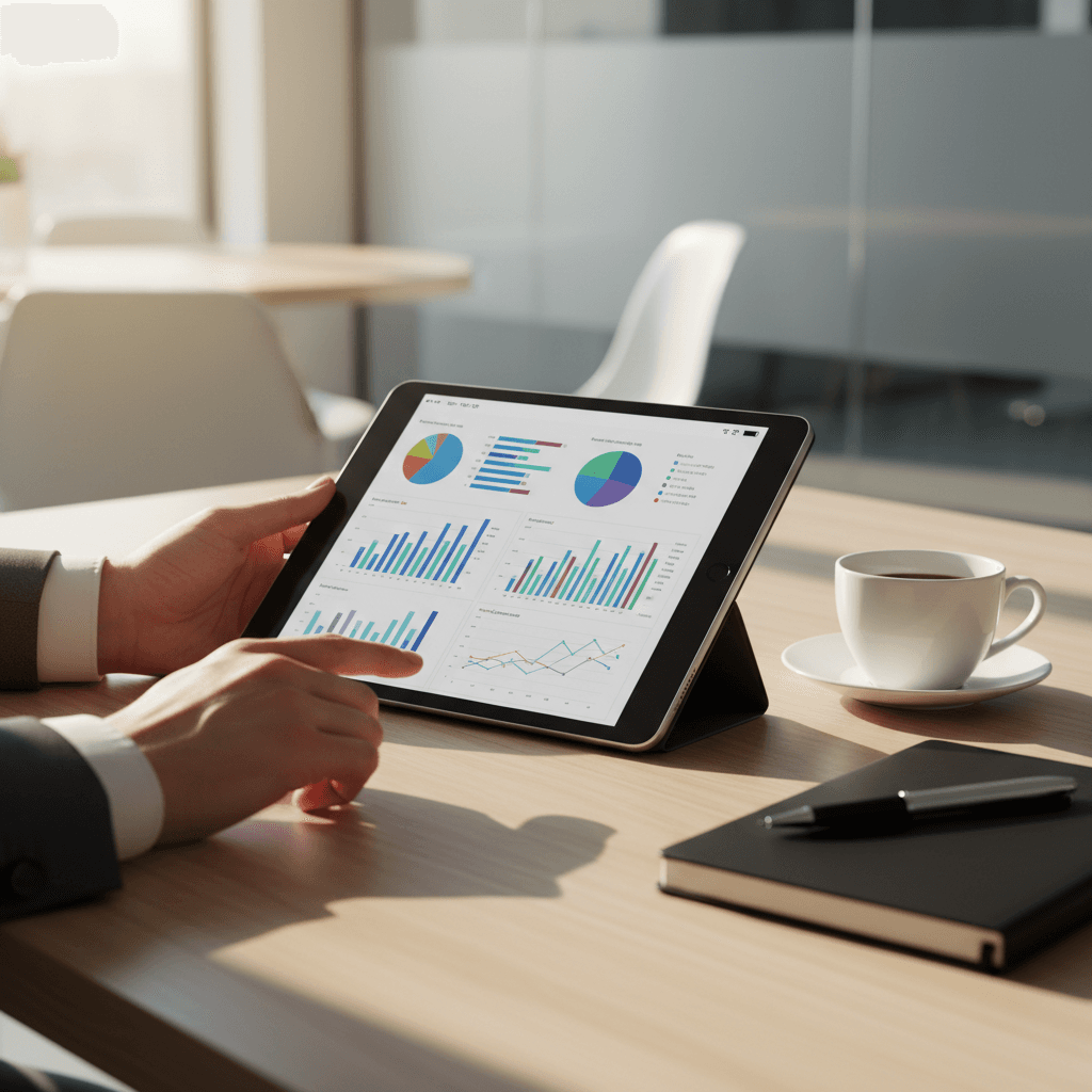 Real estate consultant analyzing property data on computer monitor