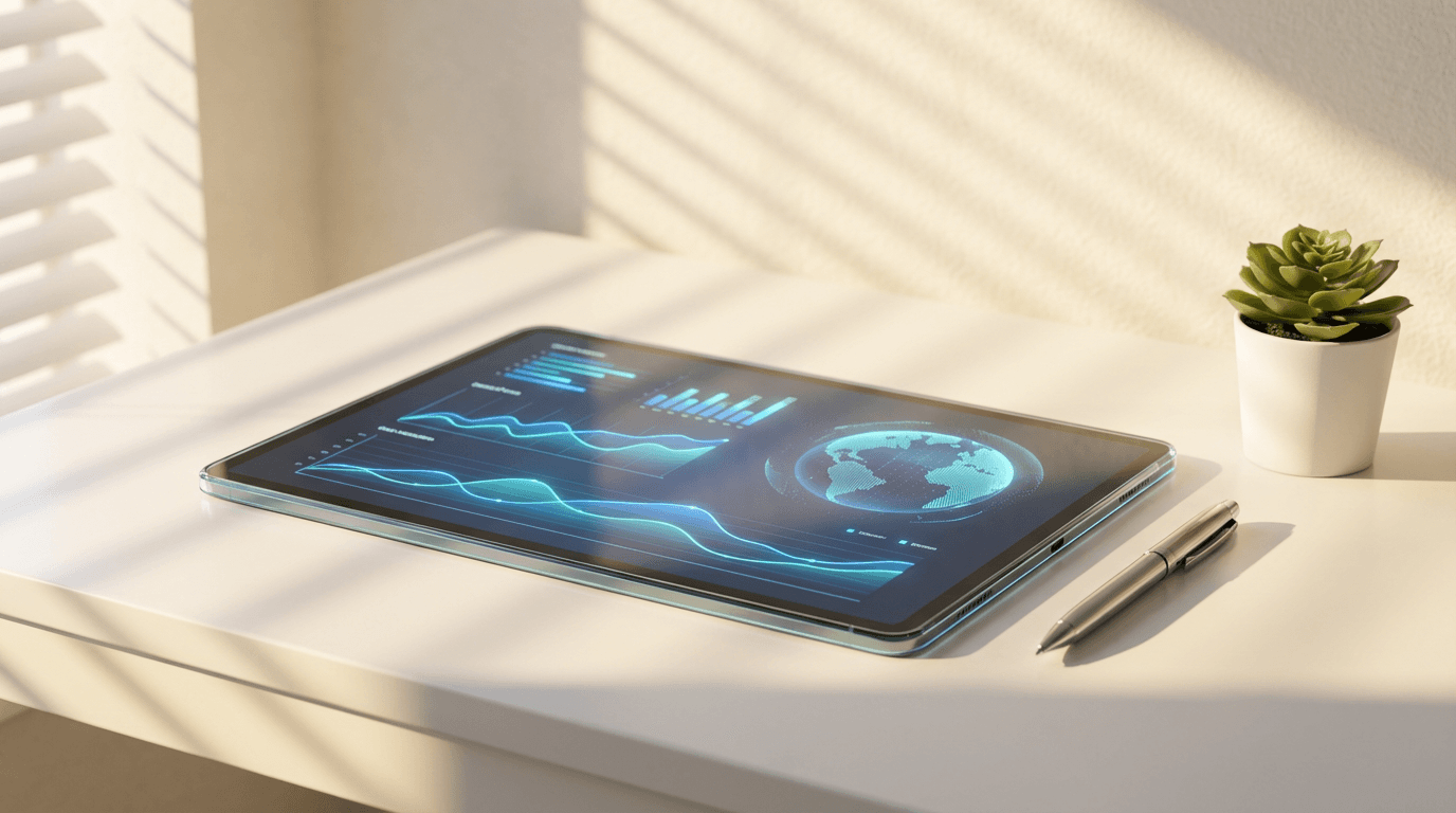 Close-up of professional reviewing AI property evaluation on tablet